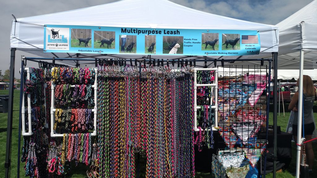 Display of leashes in a booth